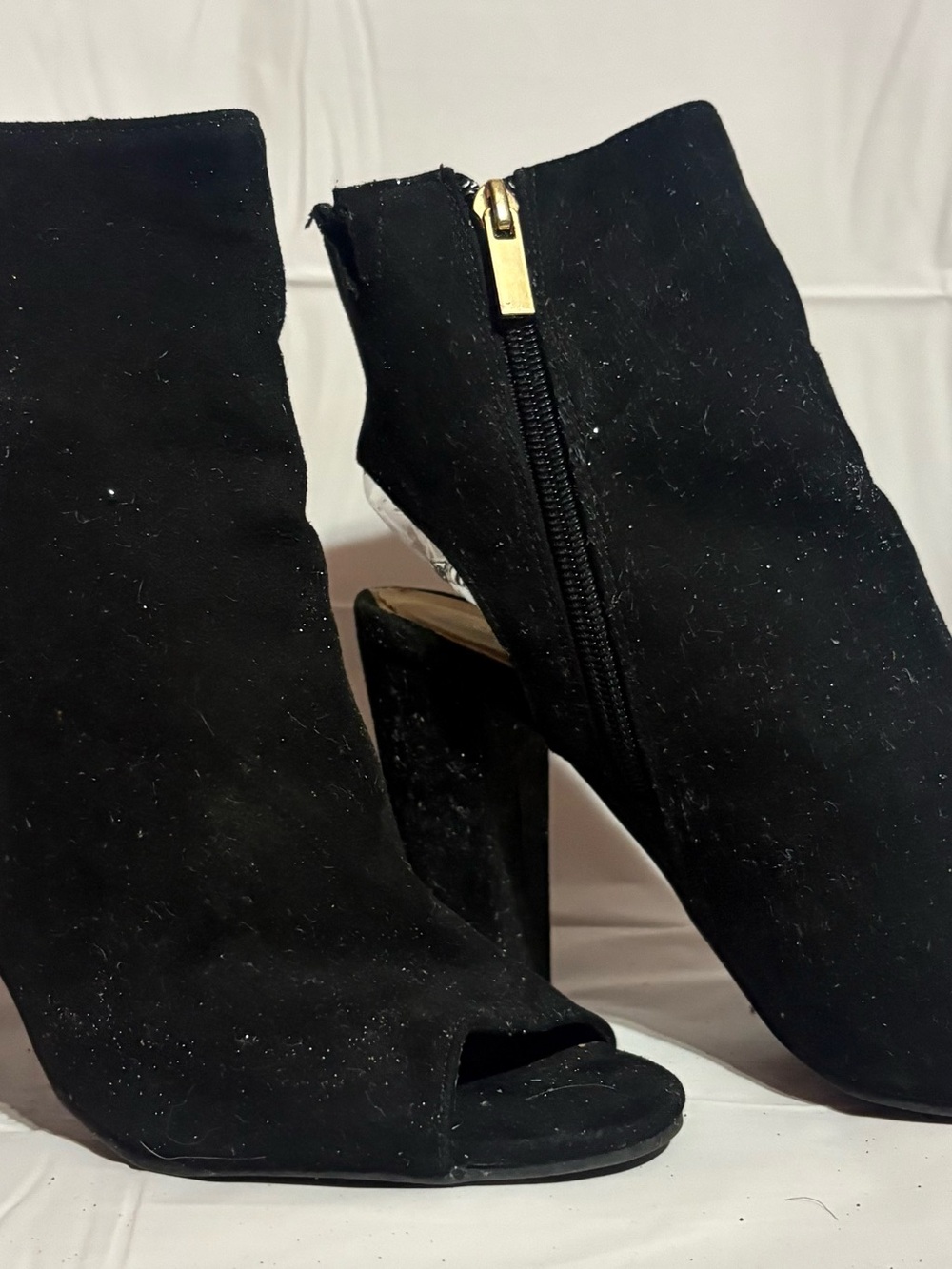BAMBOO Black Suede Peep-Toe Block Heel Booties